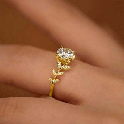 Huitan Exquisite Leaf Design Cubic Zirconia Rings for Women Silver Color/Gold Color Luxury Trendy Wedding Accessory New Jewelry