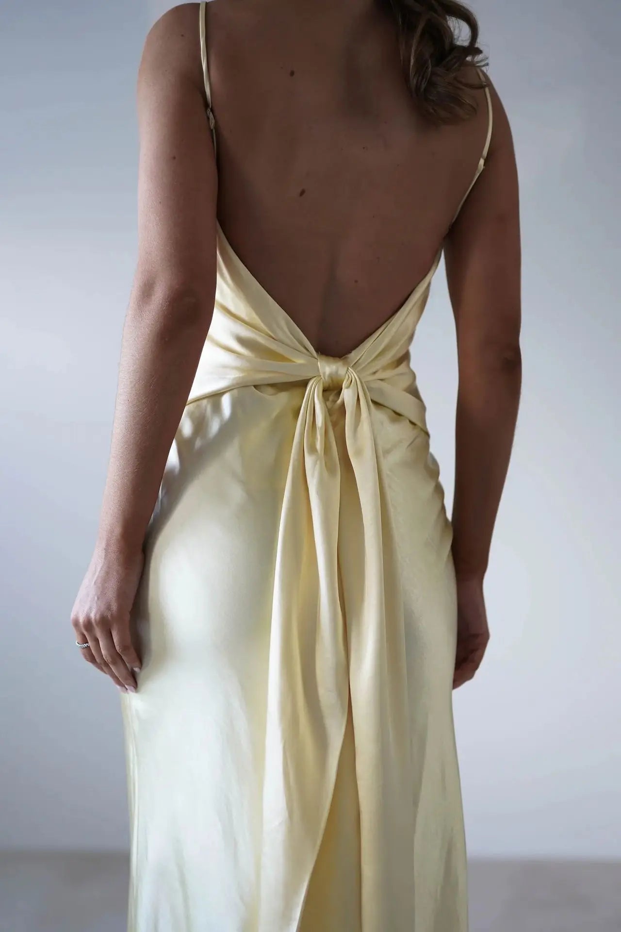 EtherealBe Sexy Satin Halter Dress in Olive Green