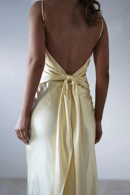 EtherealBe Sexy Satin Halter Dress in Olive Green