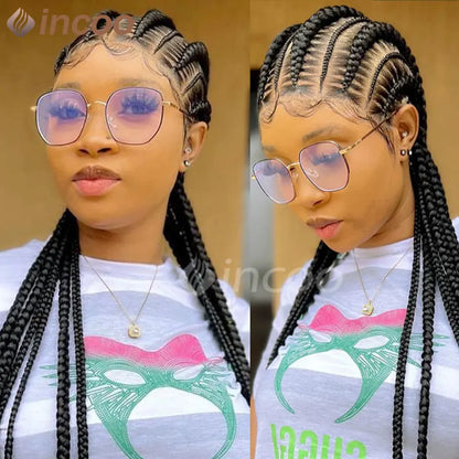 36 Inches Cornrows Braided Wigs Synthetic Full Lace Wig For Black Women Jumbo Braided Wigs Lace Frontal Faux Locs Box Braids Wig