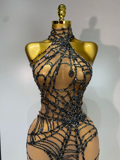 STOCK Sparkly Diamond Women Sexy Mesh Jumpsuit Nightclub Bar Party Show Gogo Dancer Clothing Drag Queen Outfit Stage Costume