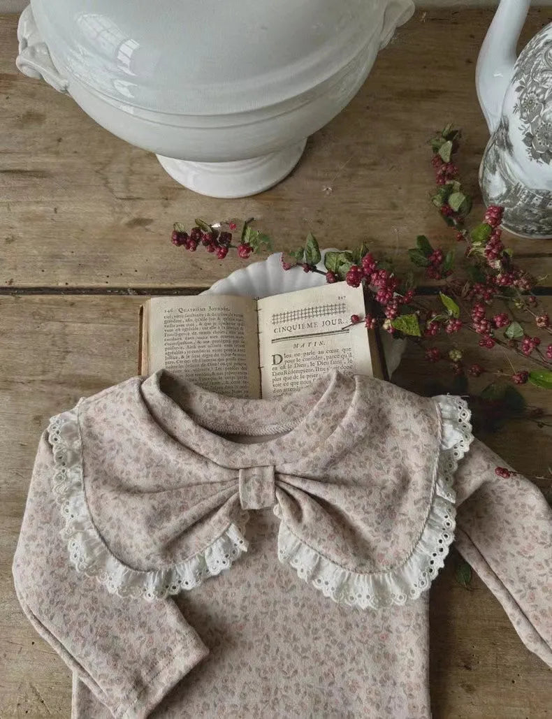 2024 Autumn New Baby Girl Long Sleeve T Shirts Infant Bow Bottoming Shirt Floral Casual Tops Toddler Kids Clothes Baby Tees