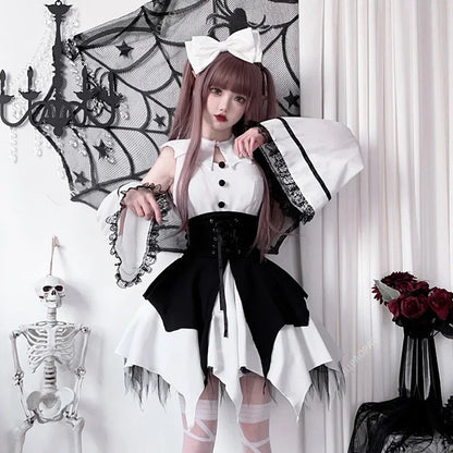 Halloween Maid Costume Cosplay Cute Sexy Costume Black And White Uniform Apron Dress Cute Bow Carnival Stage Performance Costume