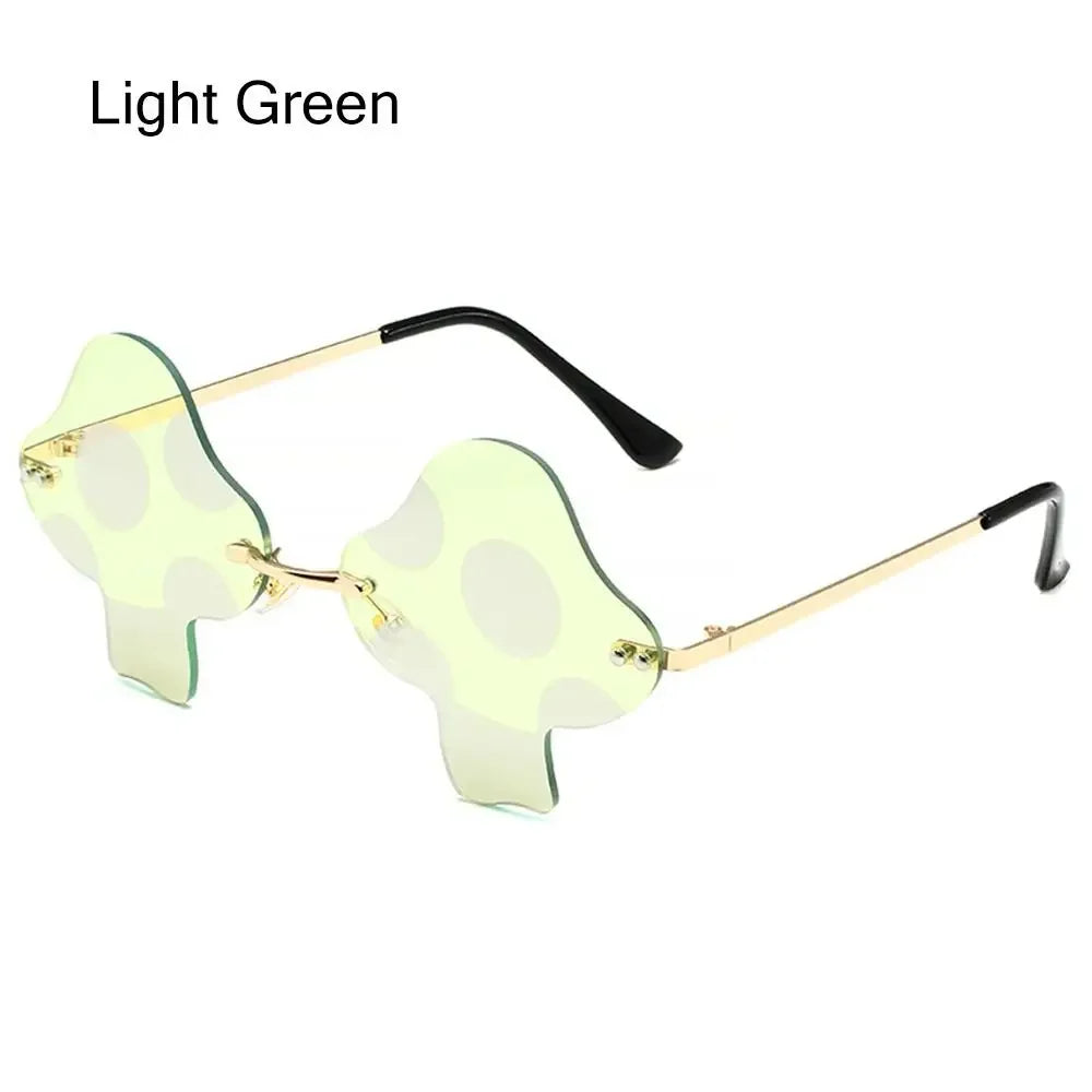 Mushroom Shape Sunglasses Irregular Rimless Sun Glasses Trendy Fun Sunglasses for Women Men Halloween Party Cosplay Eyewear