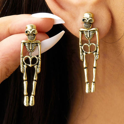 Gold Halloween skeleton earrings for women with unique skeleton design and intricate detailing