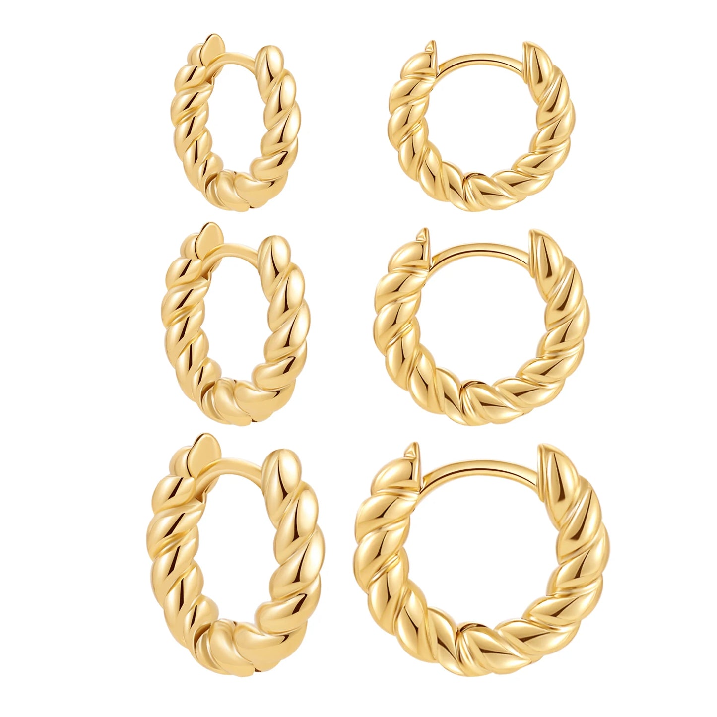 New Trendy Stackable Cartilage Twisted Huggie Ear Buckle Gold Color Circle Hoop Earrings for Women Creative Jewelry 12/14/16mm