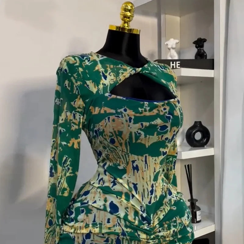 CM.YAYA Women Draped V-neck Cutout Front Ruched Stacked Bodycon Midi Long Maxi Dress 2025 Night Club Party Vestidos Sexy Dresses