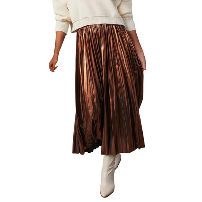 Silver A Line Skirts Hot Stamping Shiny Pleated High Waist Pleated Skirt Anti Permeability Length Autumn Shinny Korean Bottoms