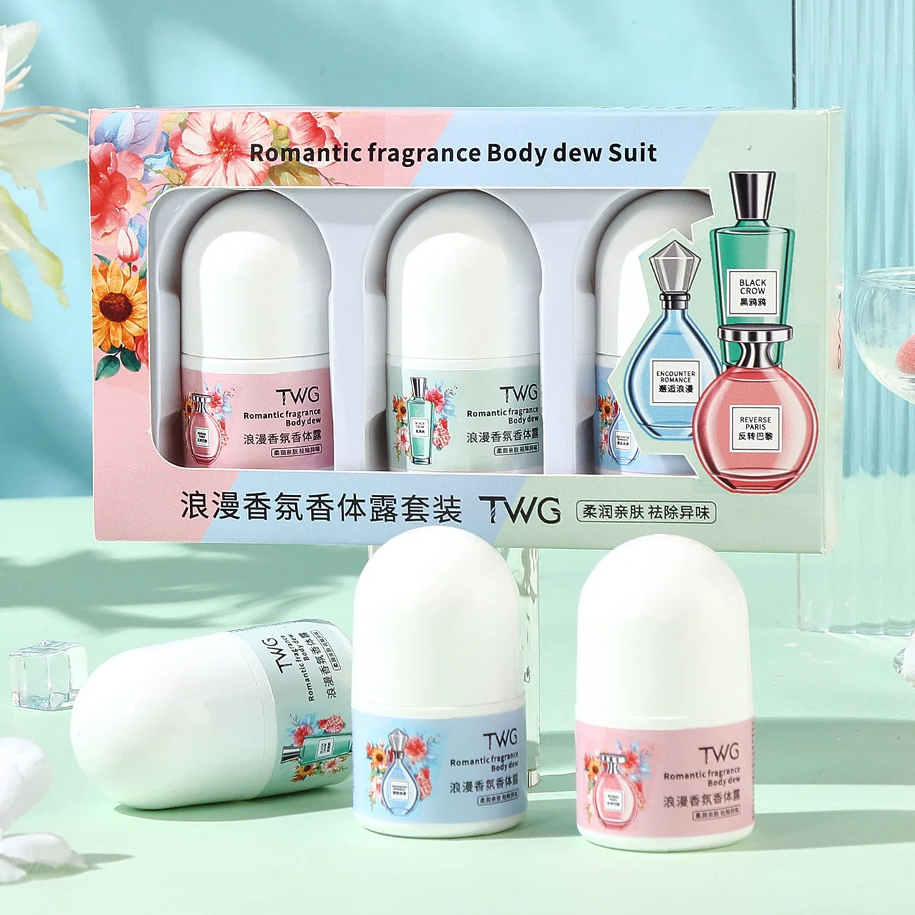 Romantic Fragrance Body Solid Perfume,Roll-on Antiperspirant Lotion,Woody,Floral Fruity Notes,Whole Body Fresh Lasting Fragrance