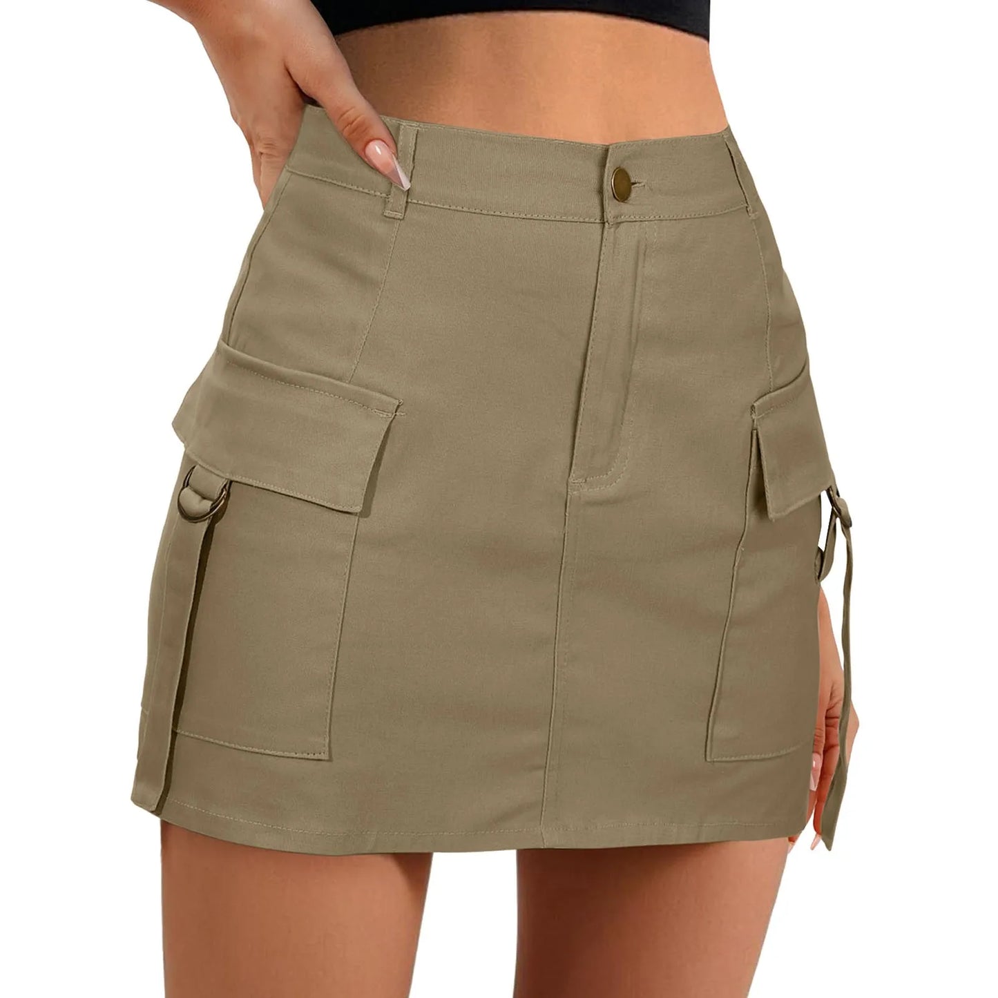 Low Waist Cargo Skirt Women Solid Button Mini Skirt With Pockets Fashion Casual Wrapped Hip A Line Skirt Y2k Girl Streetwear