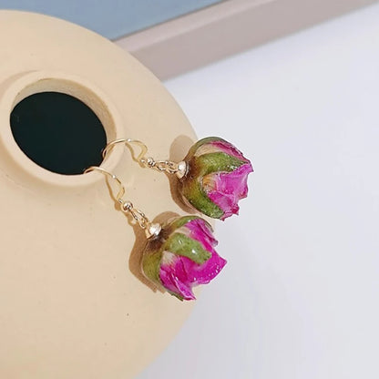 Unique Immortal Flower Earrings Elegant Natural Flower Pearl Drop Earrings Statement Jewelry Epoxy Resin Real Rose Earring 2024