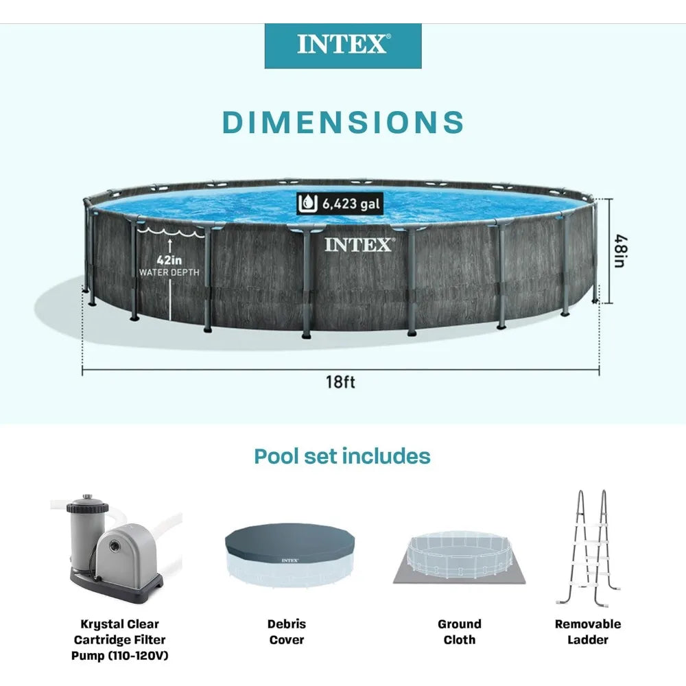 Round above Ground Outdoor Swimming Pool Set with Filter Pump, Ladder, Ground Cloth, and Pool Cover, Greywood