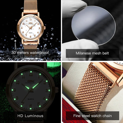 OPK 8115 Women's Watches Simple Fashion Oirginal Wristwatch for Female Stainless Steel Mesh Strap Waterproof Luminous Reloj