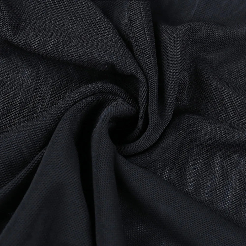 HLJ Black Sexy Mesh Perspective Patchwork Party Nightclub Dresses Women Thin Fur Mini Suspended Dress Female Halloween Clothing