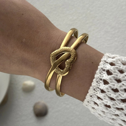 Exaggerated Metal Shell Starfish Flower Bangles Bracelets For Women Men Stainless Steel Fish Bow Heart Open Cuff Bangle Jewelry