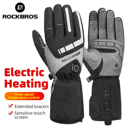ROCKBROS Heated Skiing Gloves Men Women Winter Motocycle Screen Touch Waterproof Rechargeable 4000mAh Battery Heated Gloves