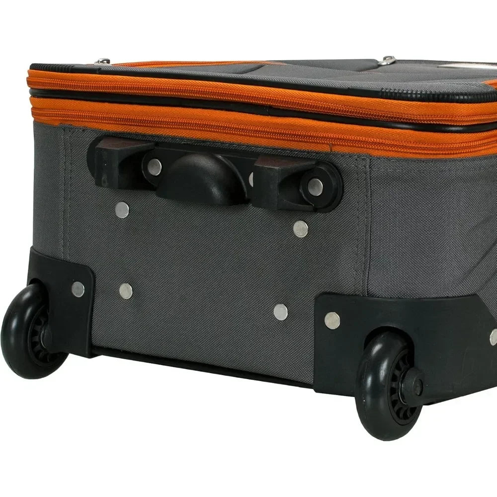 Softside Upright Luggage Set,Internal Retractable Handles Expandable, Charcoal, 4-Piece (14/19/24/28)，Expandable Luggage