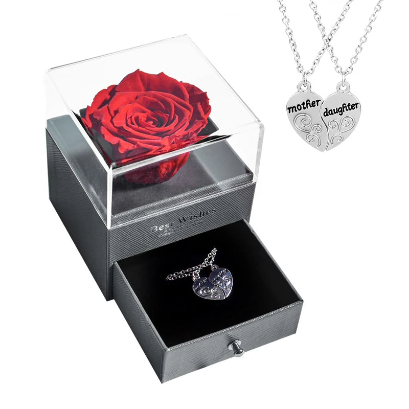 New Fashion Pendant Necklace In Rose Flower Jewelry Gift Box Preserved Rose Necklace Set Wedding Christmas Gift for Girlfriend