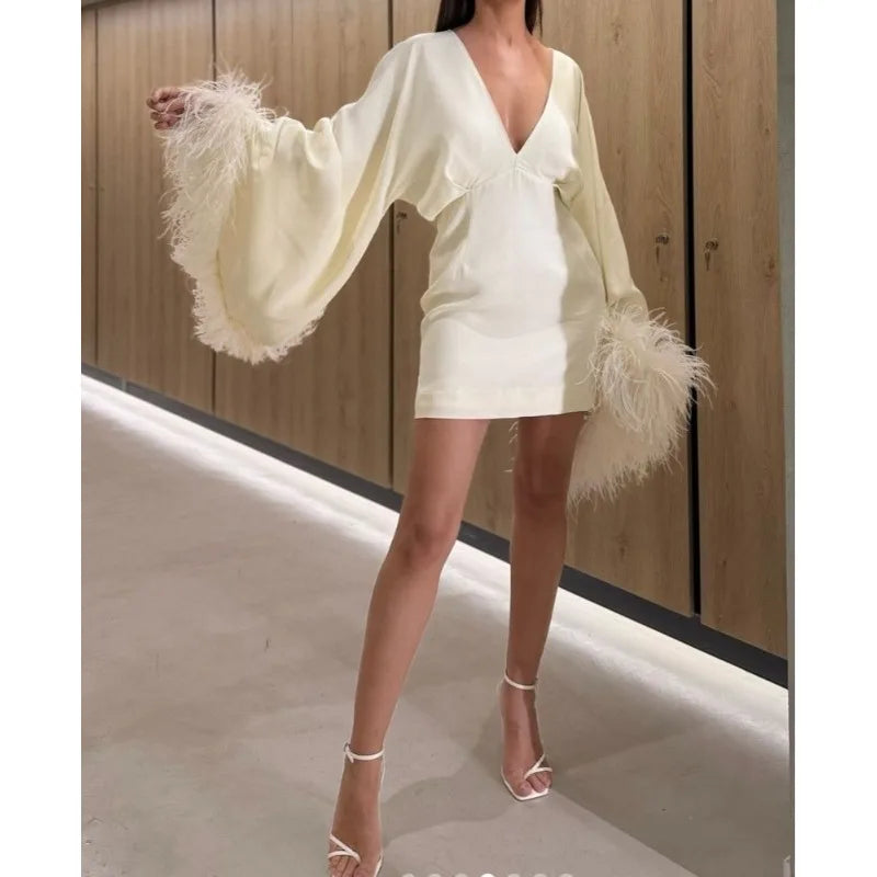 Women's Clothing Fashion Versatile Design Sense Niche Lazy Style Spice Girl Age-reducing Dress Feather Trim Skirt