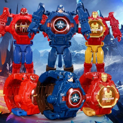 Children Watches Spiderman 24 Projection Patterns Toys for Boy Deformation Robot Projection Electronic Clock Kids Christmas Gift