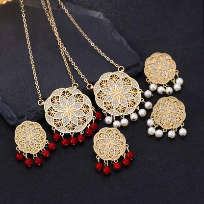 Boho Vintage Ethnic Flower Necklace Earrings Sets Luxury Crystal Bridal Indian Jewelry Set Wedding Accessories Women BIjoux Gift