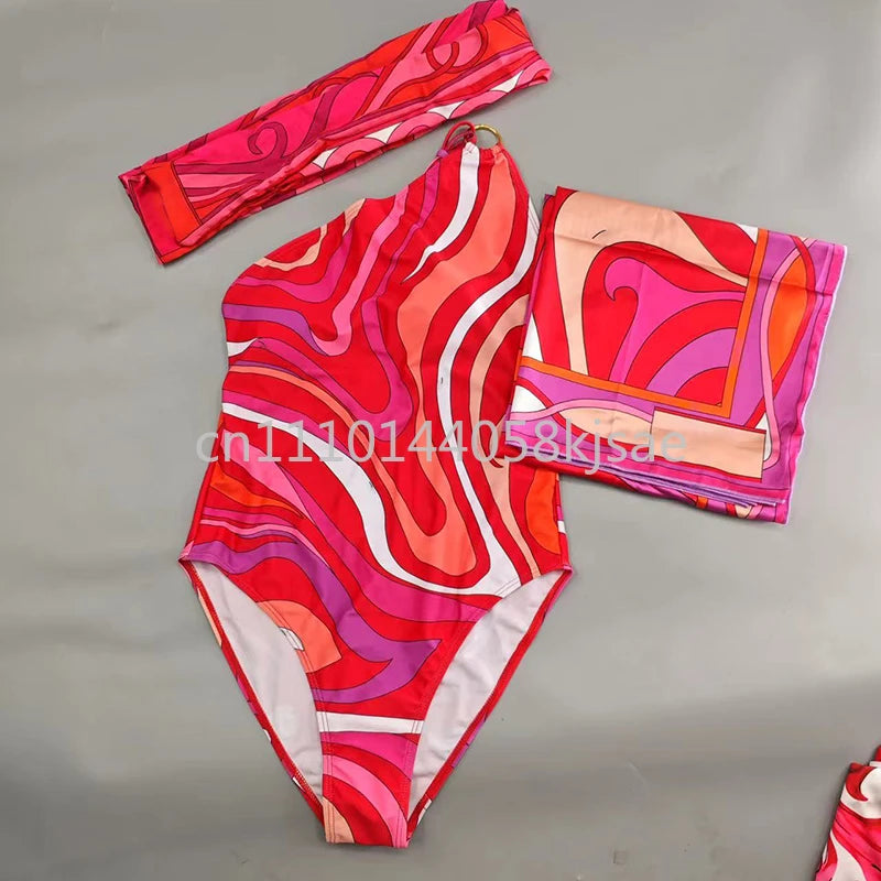 Luxury Design Women's Black Red Scarf Bikini Sets Letter Signature Logo Beachwear Designer Brand Lady Headband Swimsuit Swimwear