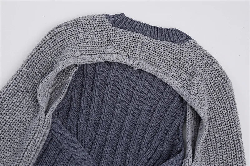 Fashionable Backless Knot Design Knitted Top Women's Autumn Wear Versatile Street Style round Neck Long Sleeve Polyester