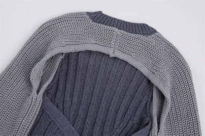 Fashionable Backless Knot Design Knitted Top Women's Autumn Wear Versatile Street Style round Neck Long Sleeve Polyester