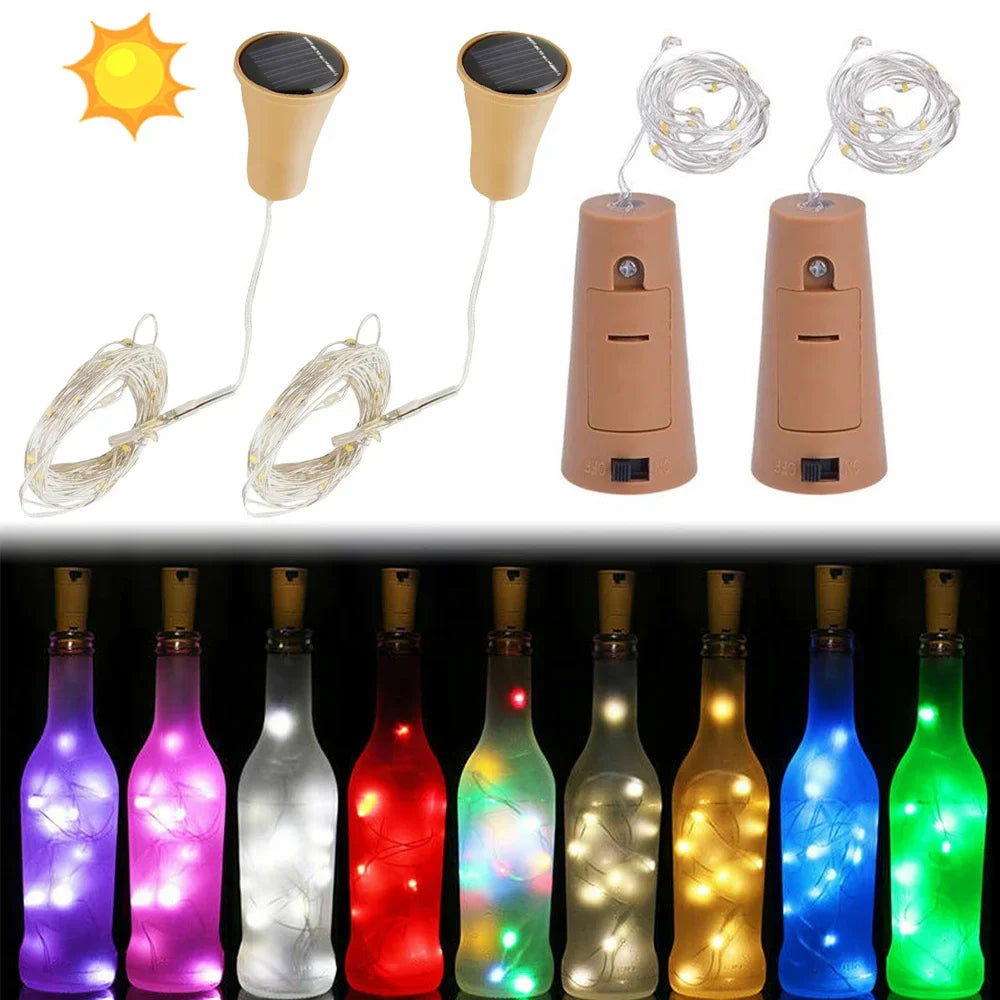 Solar Bottle Lights Battery-Operated Garlands Fairy Festoon LED Light Cork Shaped for Christmas Home Wedding Party Decoration