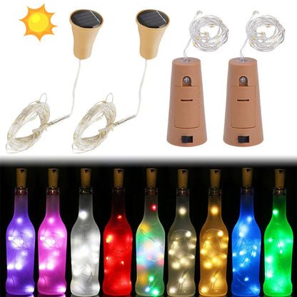 Solar Bottle Lights Battery-Operated Garlands Fairy Festoon LED Light Cork Shaped for Christmas Home Wedding Party Decoration
