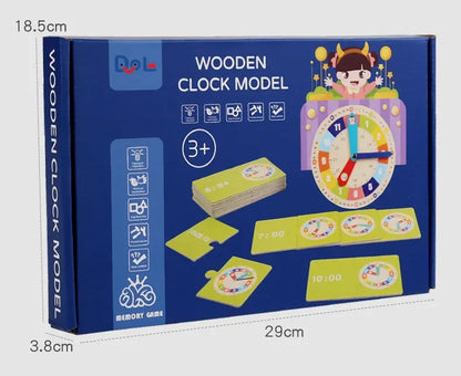 Wooden Clock Model Teaching Aid Montessori Learning Clocks with Cards Kindergartner Toy for Game Interaction Playroom Wall