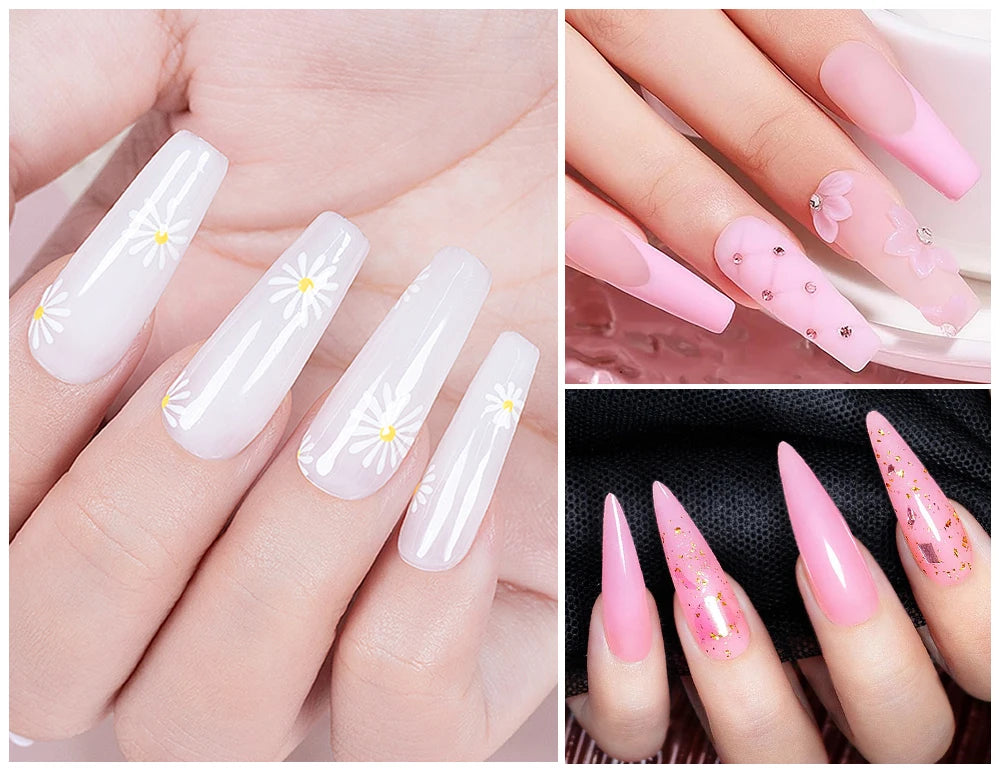 AWStorG 5Pcs/Set Solid Nail Extension Gel Carving Flower Nail Art Building UV Gel Semi Permanent Finger Extension Nail Varnish