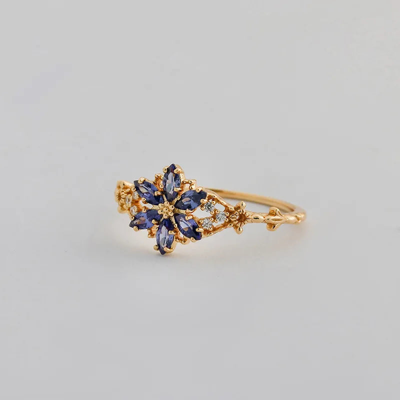 Natrual Moostone Ring For Women Tanzanite Gemstone 925 Sterling Silver Gold Plated Fine Jewelry Romantic Winter Snowflake