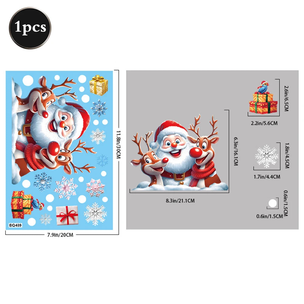Christmas Window Static Clings Snowman Santa Claus Snowflake Reindeer Cute Xmas Decoration Decal Sticker Home Ornaments Supplies