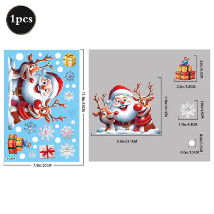 Christmas Window Static Clings Snowman Santa Claus Snowflake Reindeer Cute Xmas Decoration Decal Sticker Home Ornaments Supplies
