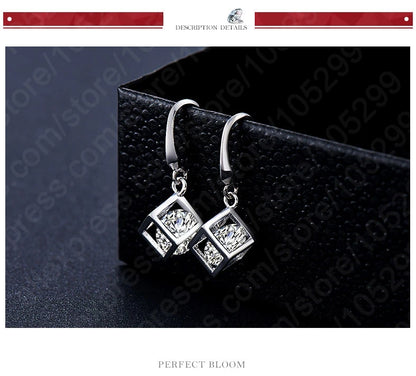 Trendy Design Jewelry Set For Women 925 Sterling Silver Color Jewelry Set Square Pendant Necklace Earrings Wholesale  Promotion