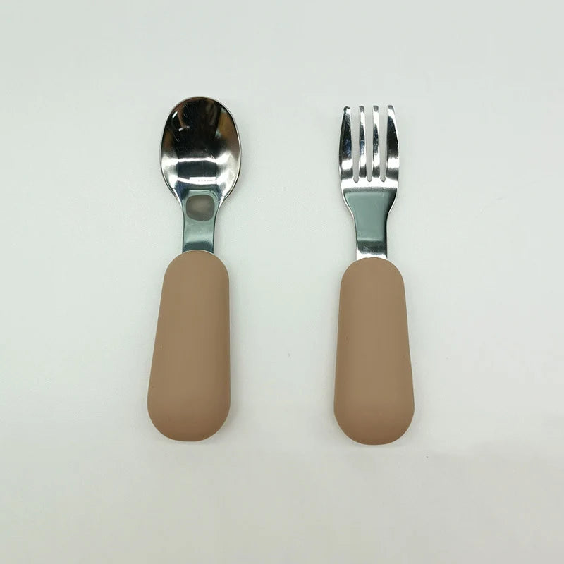 EtherealBe stainless steel baby utensils set with silicone handles for easy grip and safety