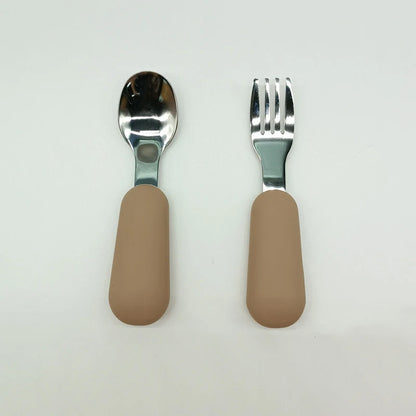 EtherealBe stainless steel baby utensils set with silicone handles for easy grip and safety