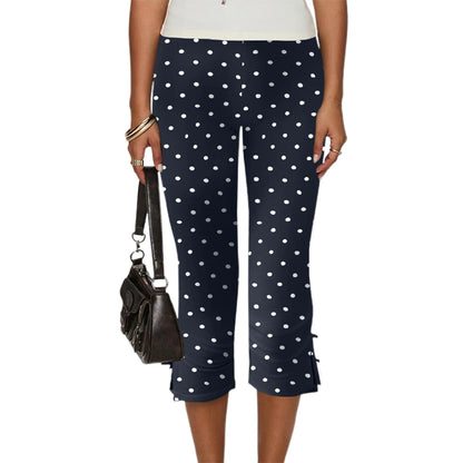 Women Capri Pants Solid Color Bow Decor Summer Casual Cropped Pants Stretch Crop Leggings