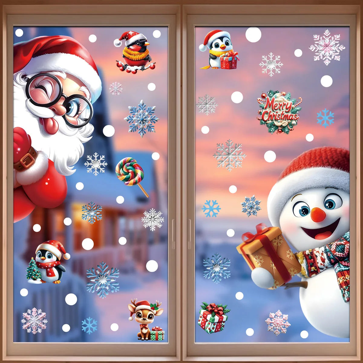 Christmas Window Static Clings Snowman Santa Claus Snowflake Reindeer Cute Xmas Decoration Decal Sticker Home Ornaments Supplies