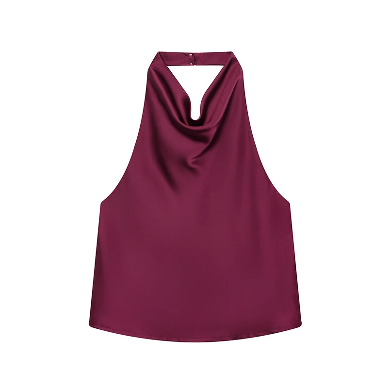 TFMLN Elegant Halter Top for Women Spring Summer Sexy  Backless High Street Waistcoat Female Fashion Solid Halter Neck Tops