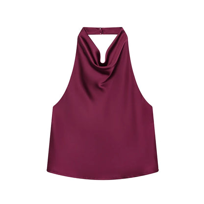 TFMLN Elegant Halter Top for Women Spring Summer Sexy  Backless High Street Waistcoat Female Fashion Solid Halter Neck Tops