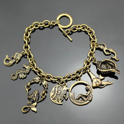 Women's Mythology Fairytale Bracelets Beads Charms Mermaid Seahorse Link Chain Crystal Bangle Armband Aesthetic Jewelry Vintage