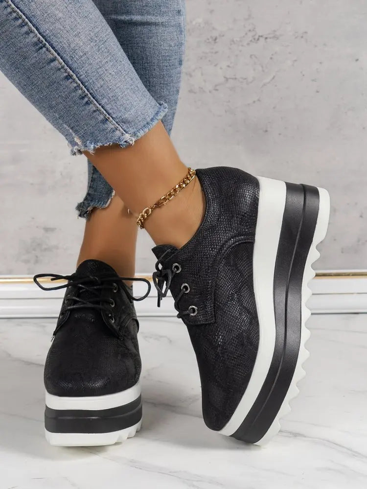 Women's Platform Wedge Heeled Shoes Casual Lace Up Outdoor Shoe Comfortable High Heel Sneakers Low Top Sneaker Thick Sole