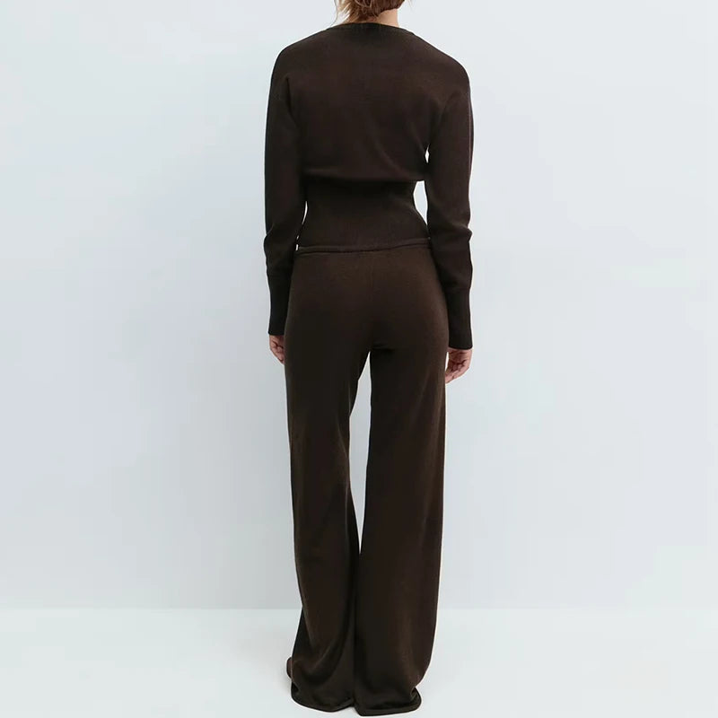 Women Loungewear 2 Piece Pants Set Button Up Long Sleeve Crop Cardigans Sweater Low Waist Knitted Trousers Fall Winter Outfits