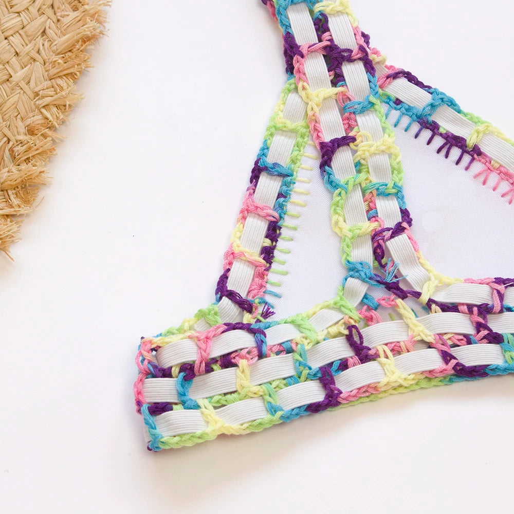 Colorful Crochet Bikinis Women's Swimming Suit 2023 Sexy Bandage Brazilian Bikini Set Knitted Swimsuit Swimwear Women Biquini