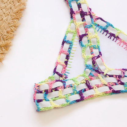 Colorful Crochet Bikinis Women's Swimming Suit 2023 Sexy Bandage Brazilian Bikini Set Knitted Swimsuit Swimwear Women Biquini