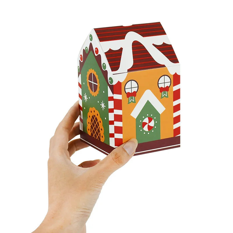 4pcs Christmas House Shape Candy Box Cartoon Merry Christmas Gift Packaging Chocolate Box Navidad 2025 New Year Party Kids Gifts