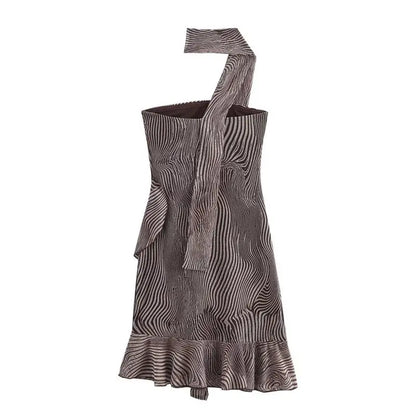 TRAF Dresses Summer Women's 2024 New Chic Hanging Neck Elastic Tight-Fitting Elegant Holiday Dress Women Street Youth Mini Dress