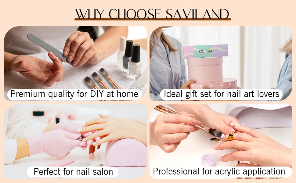 Saviland 7pcs Acrylic Nail Brush Set Size4/6/8/10/12/14/16 Acrylic Brushes for Acrylic Application Acrylic Powder Nail Art